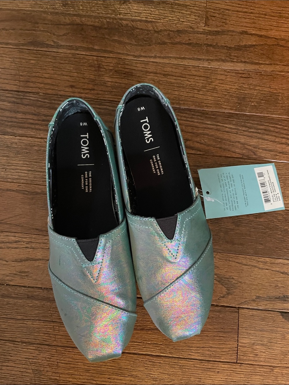 Toms Iridescent Teal Slip-On Flats NWT